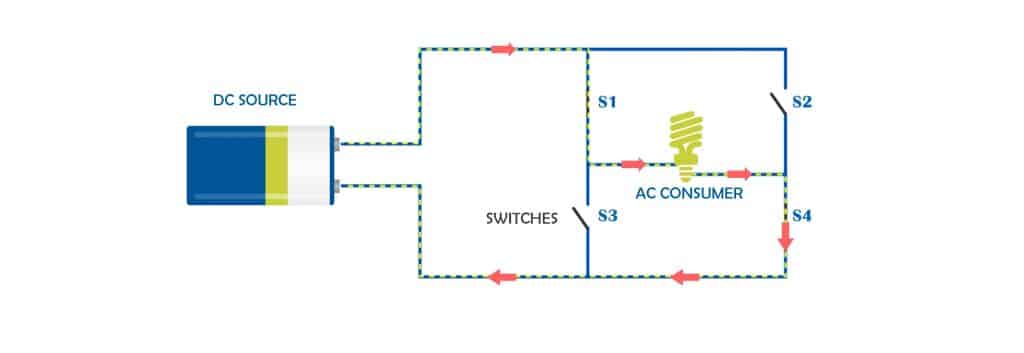 current flow direction with switch2 and swith3 on