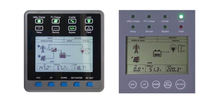 LCD display for easy monitoring and customization of inverter/charger parameters